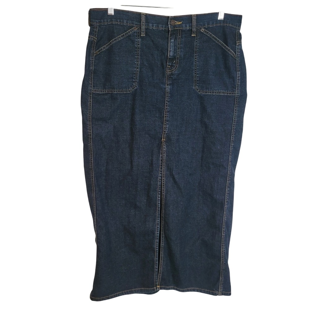 Levi Strauss Signature Denim Midi Skirt Dark Wash Blue Misses Sz 12 Y2K Western